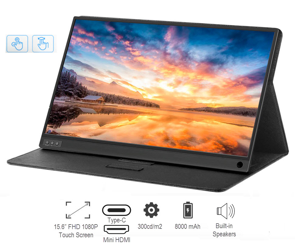 Portable Monitor 15.6” USB C FHD 1080P Touch screen with IPS HDR Screen Computer Display Built-in battery & Speakers Laptop PC Phone PS3/4 Xbox - Digital World