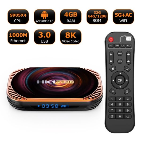 HK1 Rbox-H8s 4K Ultra HD Mini Smart TV Box 4GB+64GB Dual-Band WiFi